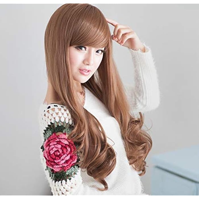 DILLARDS Fashion Fluffy Elegant Long Curly Oblique Bangs Wigs Brown For Women 005-2 - Image 1